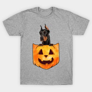 Dobermann Dog In Pumpkin Pocket Halloween T-Shirt